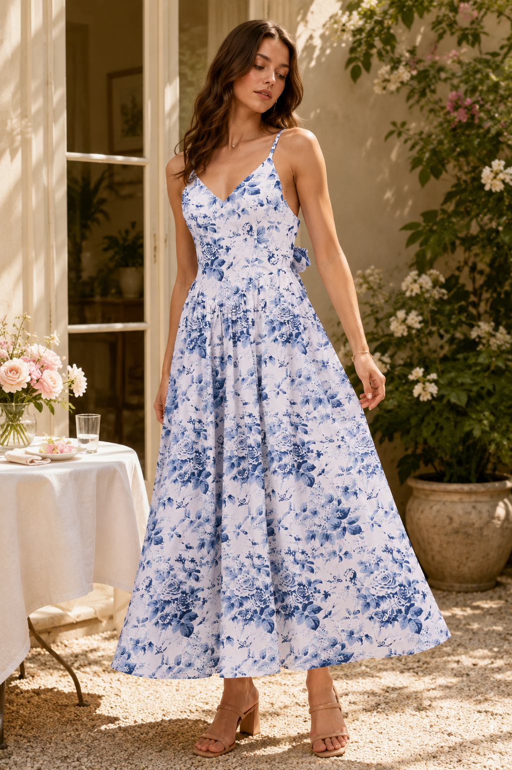 Marielle Cotton Floral Tie-Back Dress