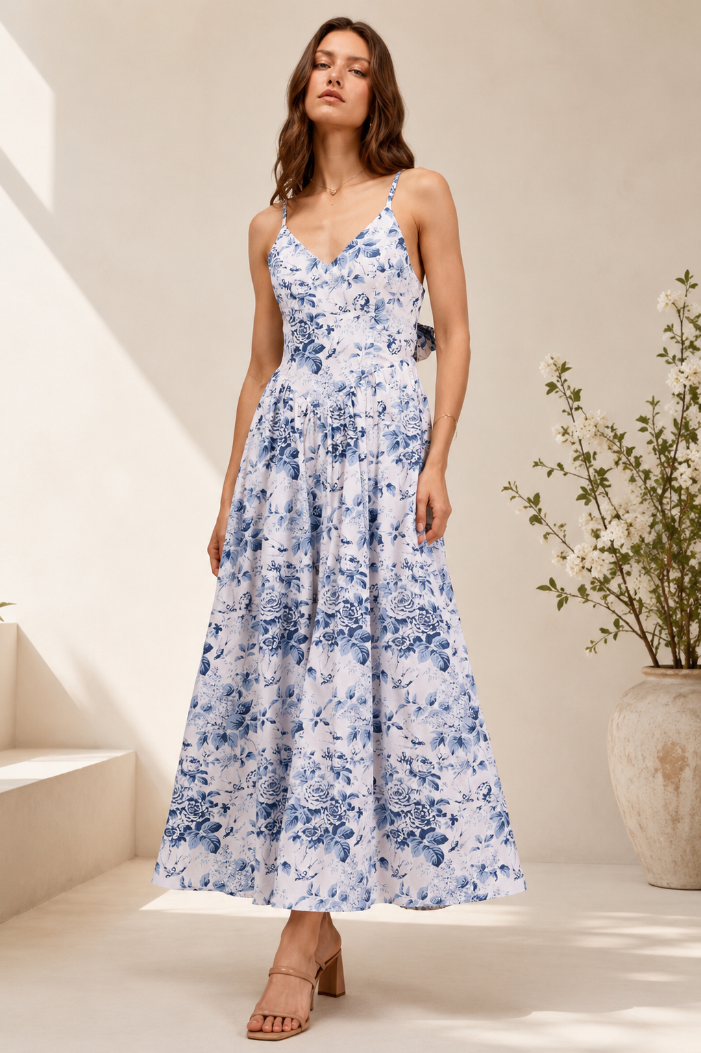 Marielle Cotton Floral Tie-Back Dress