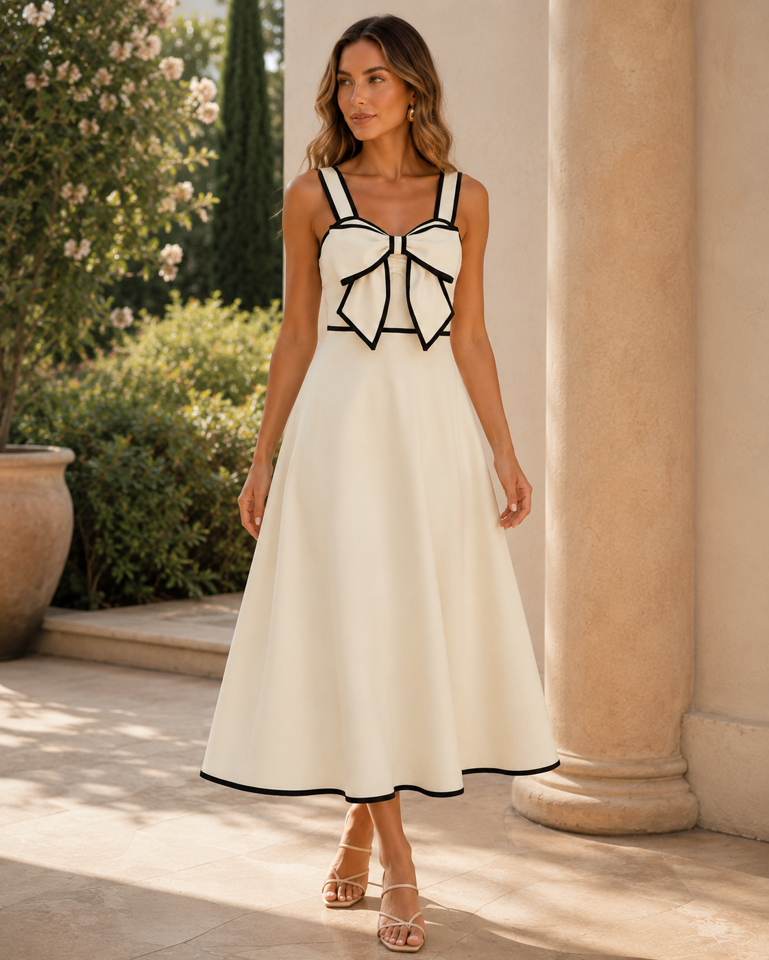 Elodie Bow-Trim Midi Dress