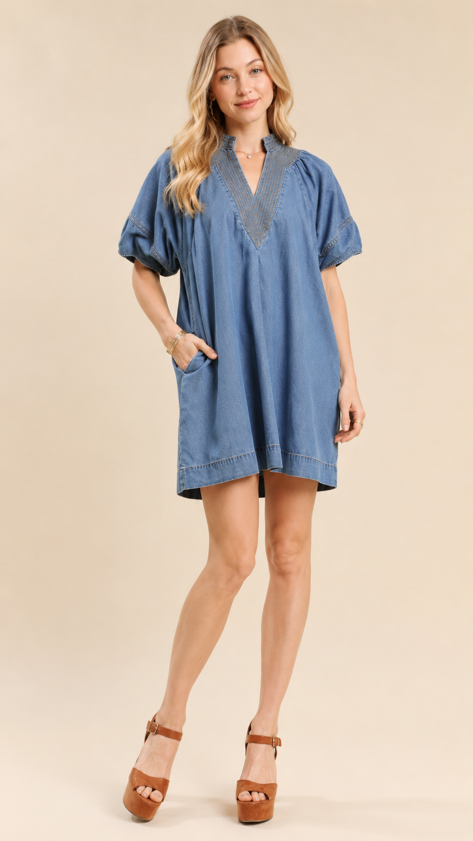 Harper Contrast Stitch Denim Mini Dress