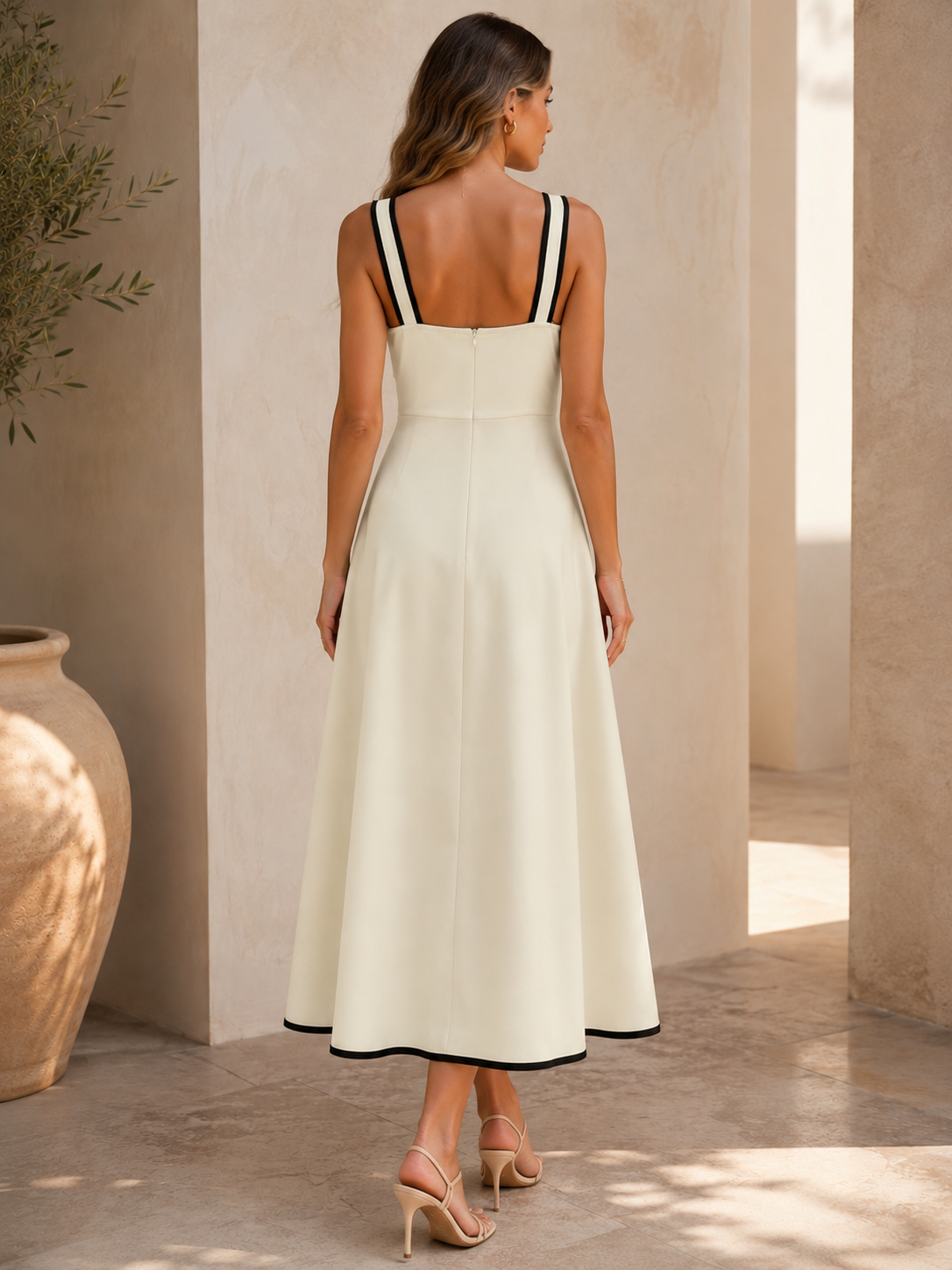 Elodie Bow-Trim Midi Dress