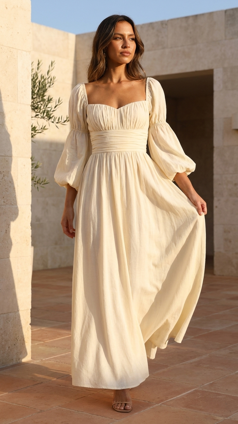 Elegant woman wearing a refined dress