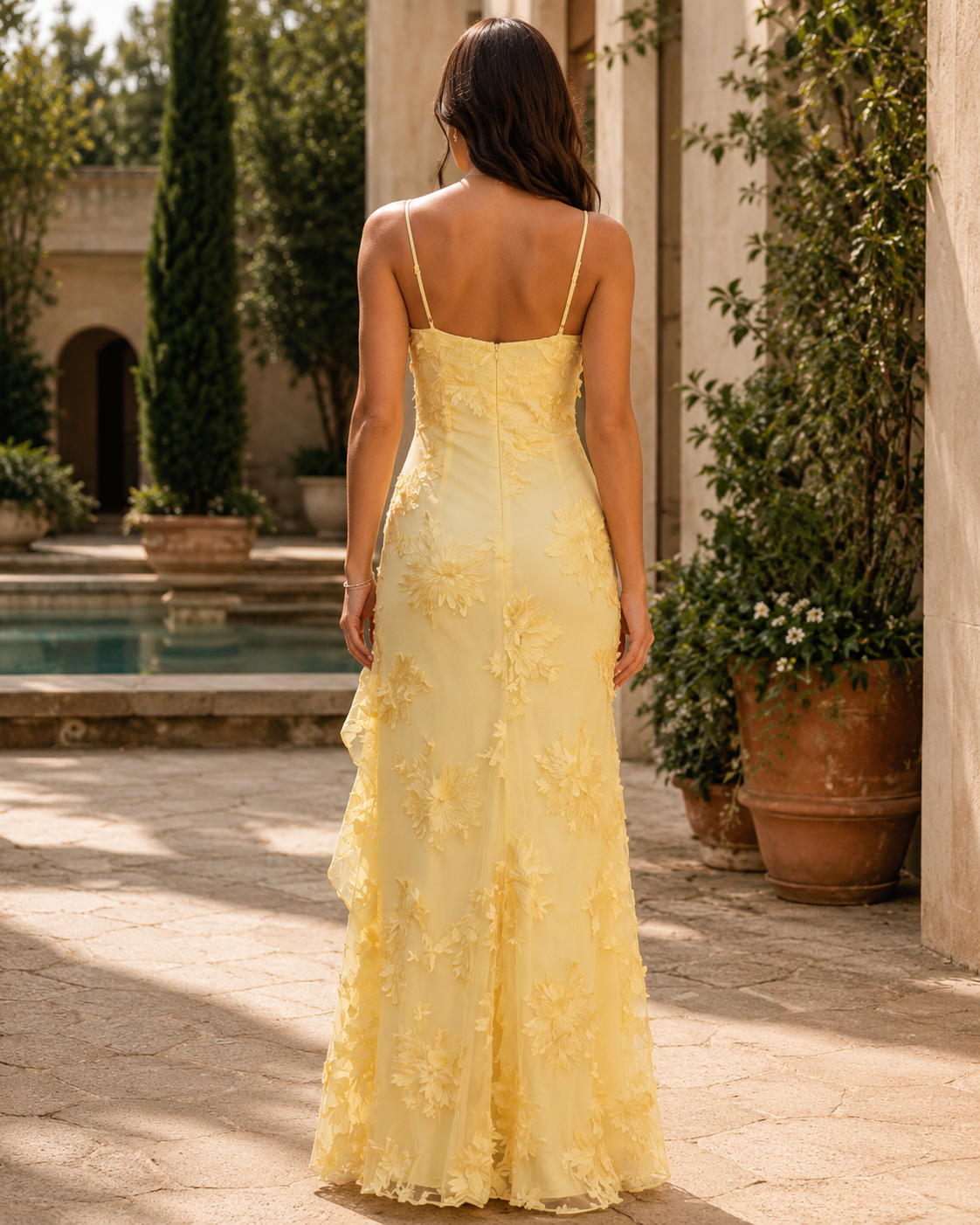 Maris Ruffle Slit Floral Maxi Dress